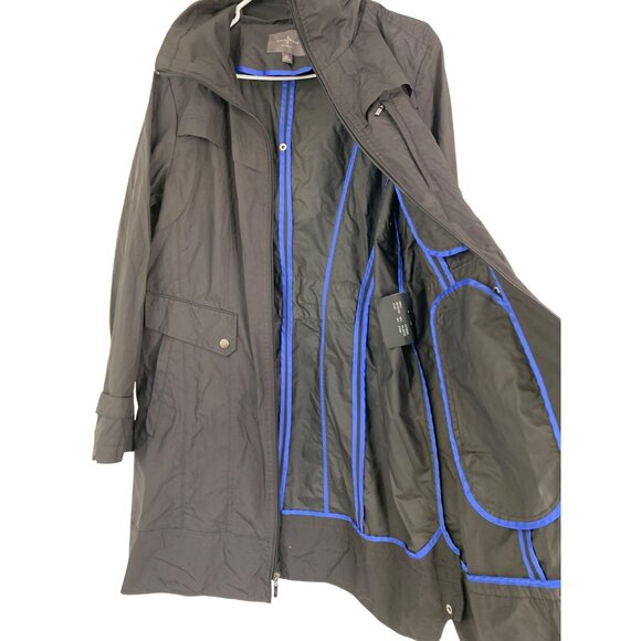 Cole Haan Womens XL Black Trench Rain Wind Coat Tuck Away Hood RJ10620 - Picture 6 of 12